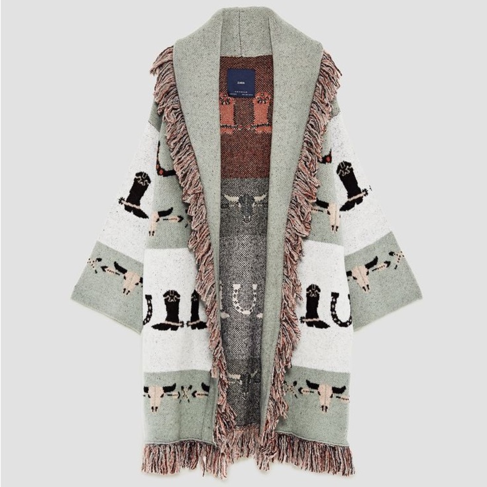 Zara Cowboy Fringe Cardigan Sweater